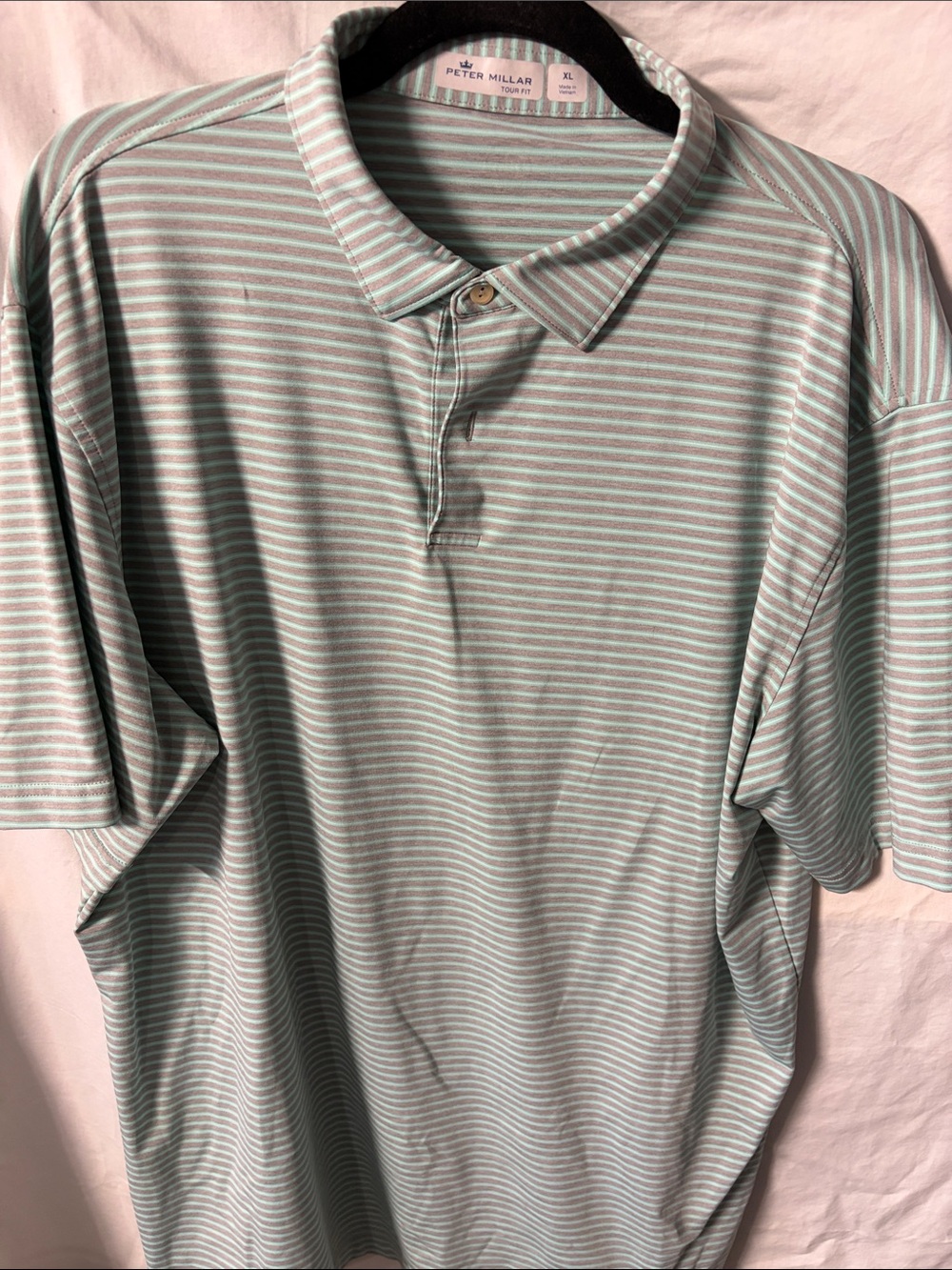 Peter Millar Mint Green and White Striped Polo